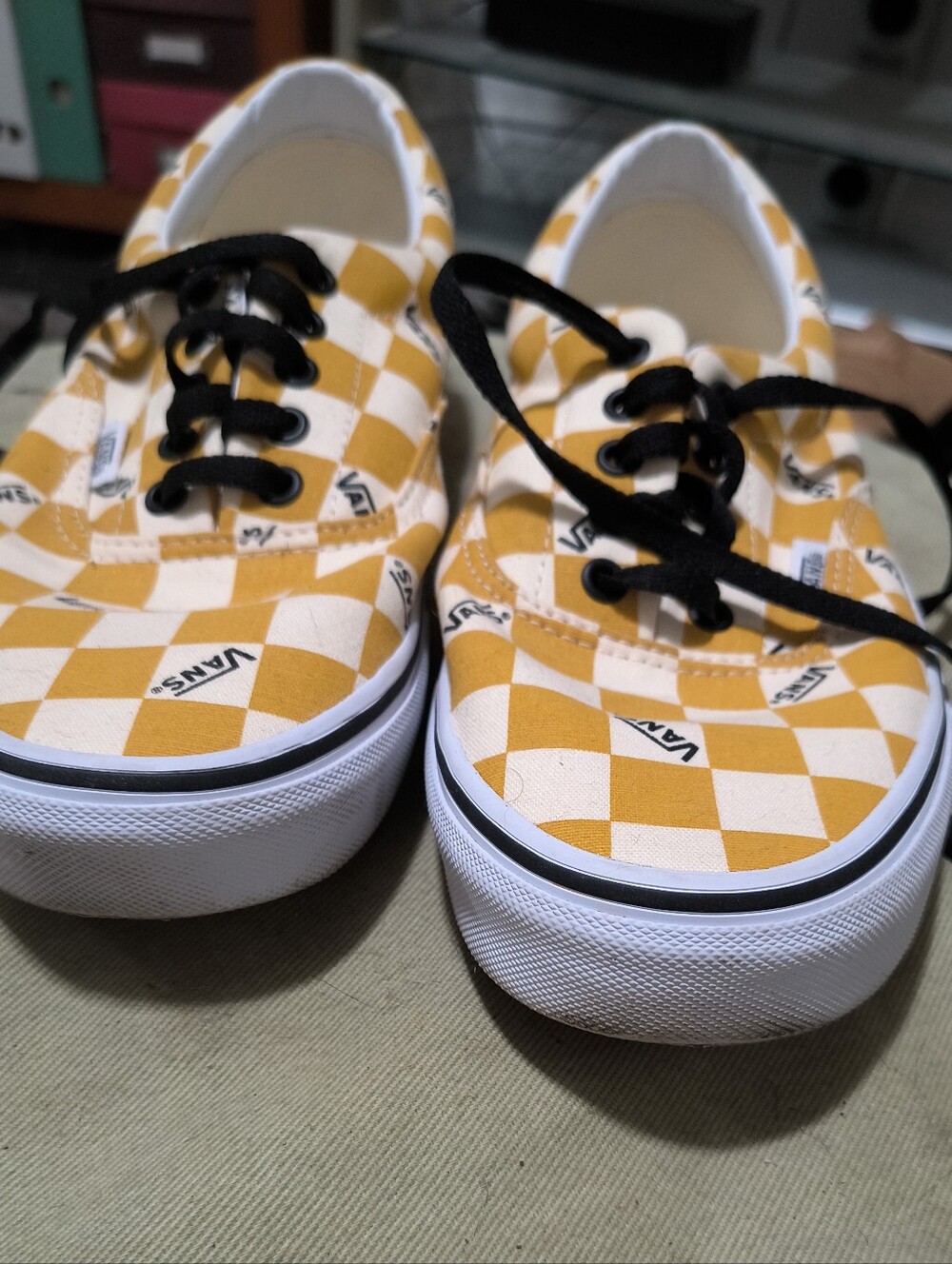 Vans Men's Checkerboard Lace-Up Sneakers in Yellow and White. Brand New.